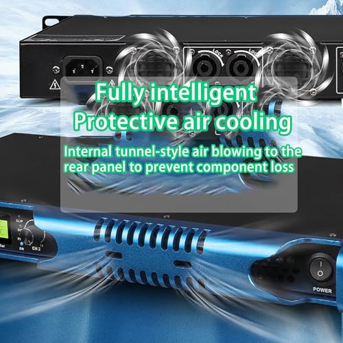 Amplificatore di Potenza Digitale a Doppio Canale 350W x2 ad Alta separazione, Chassis Sottile 1U con dissipatore di Calore per Karaoke, DJ, Performance dal Vivo e Audio da palco.