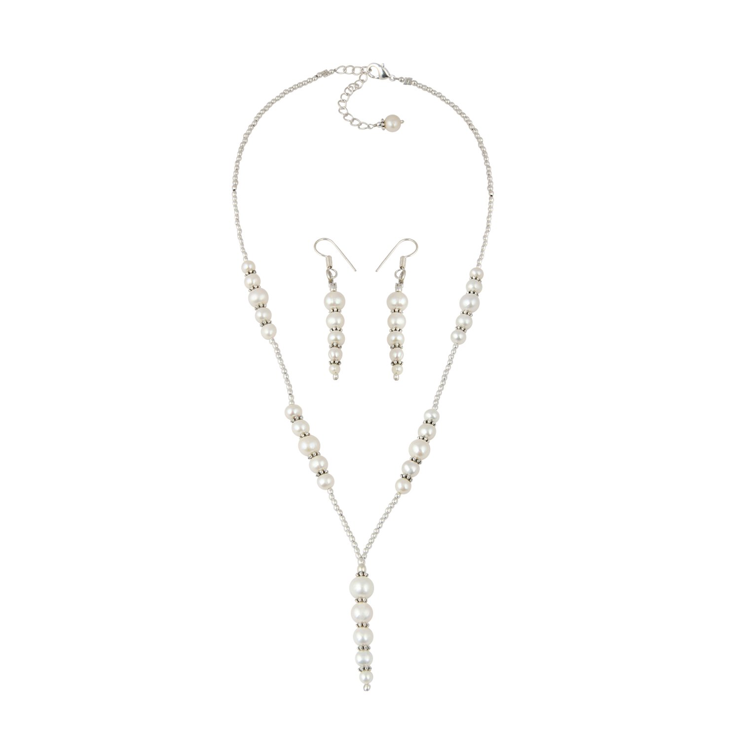 White Fresh Water Pearl Beautiful Long Length Necklace Set For Girls & Women With Pair Of Earring-image-14