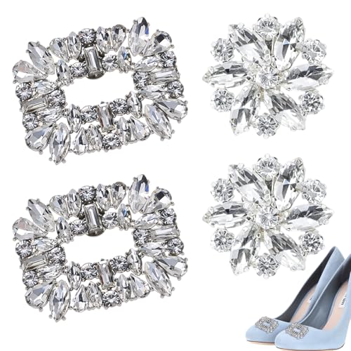 Sctmda 1 Par Clips para Zapatos de Mujer Broches Zapatos Clip de Zapatos Hebilla de Zapato de Cristal Clip para Decoración de Zapatos Desmontables para Tacón Alto Boda Fiesta, Plata