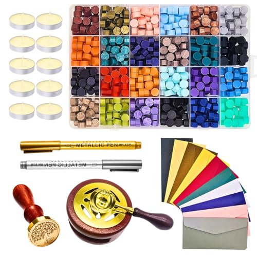 xxxHOLIC Wax Seal Kit: All-in-One Craft Kit with 624 Beads in 24 Colors & Copper Stamp - for Gift Wrapping, Scrapbooking & Professional Wax Sealing, Includes Wooden Tools & Gilding Pens