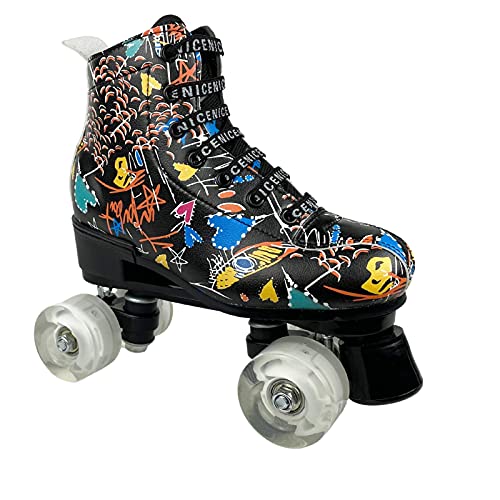 Women's Classic Roller Skates High-Top Microfiber Leather Roller Skates For Adult Women Men Double Row Indoor Outdoor Skates For Unisex Girls With Shoes Bag (Black Flash Wheel,39- Us: 7.5) #TOP1