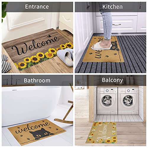 Pinepal Sunflower Welcome Door Mat Outdoor Doormat Sunflowers Decoration Entrance Floor Mat Non Slip Washable Front Door Mats, Decor For Home Indoor Outdoor Holiday Bathroom Kitchen,29 X 17 Inches #TOP5