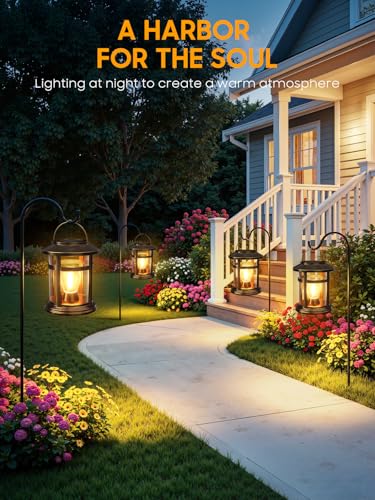 Image of Solar Lantern Outdoor Waterproof, 4 Pack Bright Hanging Solar Lights for Outside Decorative, Upgraded Solar Powered Lanterns LED Lighting for Garden Patio Porch Decor Gifts (Antique Copper)