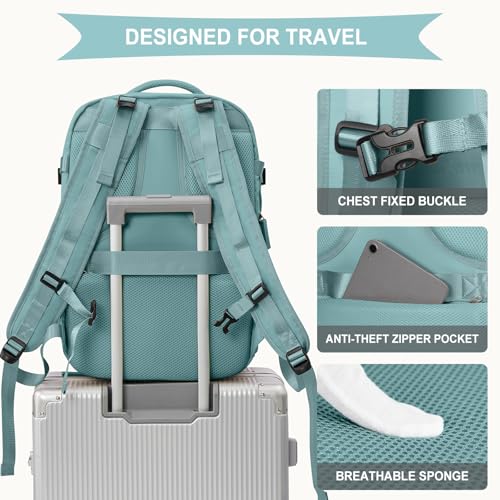 Image of coowoz Large Travel Backpack For Women Men, Carry On Backpack,Hiking Backpack Waterproof Outdoor Sports Rucksack Casual Daypack Expandable Heavy Duty Extra large Backpack Blue Expansion
