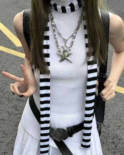 Goth Thin Scarf Y2k Striped Scarf Gothic Neckerchief Belt Grunge Accessories Alt Accessories Emo Stuff Streetwear2
