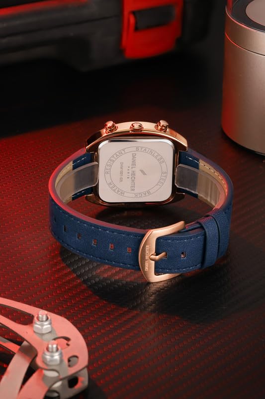 Image of Daniel Hechter Paris Bercy Collection Analog Quartz Watch for Men with Square Dial, Multifunction Sub-Dials, Date Display, Crystal Hour Markers and Leather Strap - DHM1001
