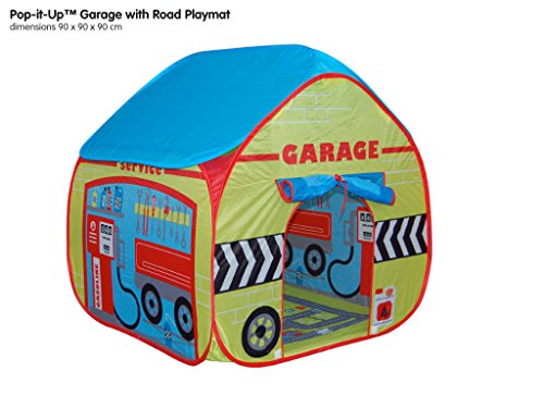 Childrens Pop Up Play Tent Designed like a Car Garage with a Unique Printed Play Floor : Boys Toy Play Tent / Playhouse / Den