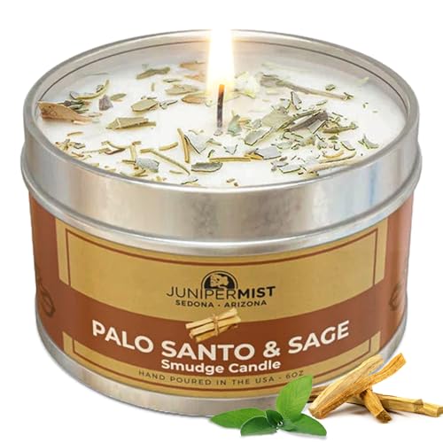 Image of Palo Santo & Sage Smudge Candle (6oz) Ground & Purify - Pure Sage Energy Cleansing Candle for House Cleansing Negative Energy – Spiritual for Protection & Intention – Soy Wax - Made in The USA