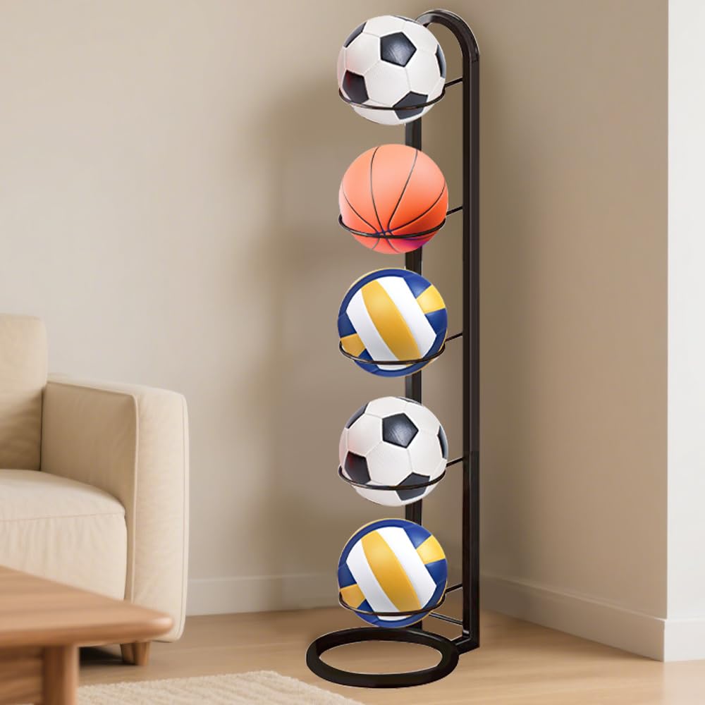 Kleemeiero Rastrelliera per Palloni Verticale 5 Livelli Porta Pallone da Calcio Basket Pallavolo, Nero
