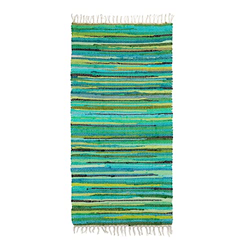 Relaxdays Flickenteppich 70 x 140 cm mit Fransen aus Polyester und...