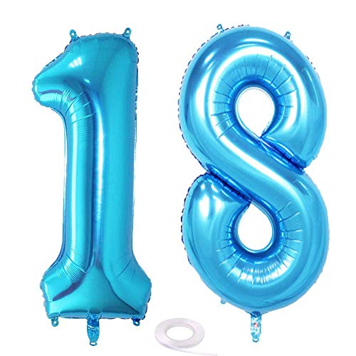 SNOWZAN Ballon gonflable géant à l'hélium numéro 18 pour 18 ans - Bleu - Décoration d'anniversaire - Grands chiffres - 18 ans - Taille XXL - 18 ans - Happy Birthday - 32 pouces
