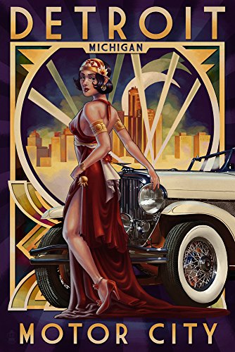 Detroit, Michigan - Deco Woman and Car