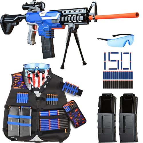 Toy Gun Automatic Sniper Rifle -3 Modes Toy Foam Blasters with Tactical Vest, Bipod, 2 Clips and 150...