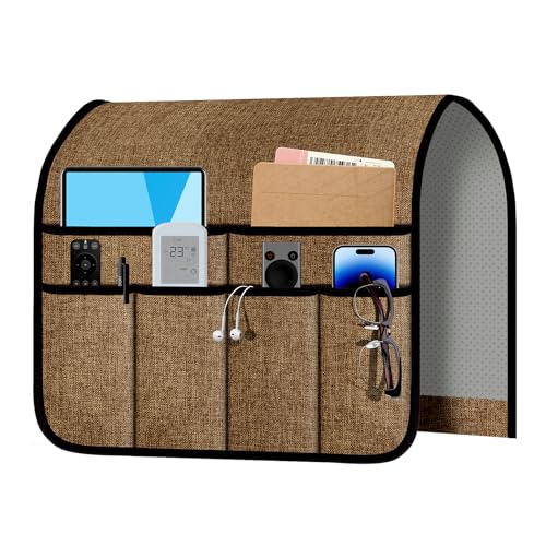 Meeall Armchair Caddy & Remote Control Holder for Couch & Recliner | Non-Slip Armrest Organizer with 6 Pockets for TV Remote Phone Tablet Magazine & More 19 x 35 Inches Chocolate