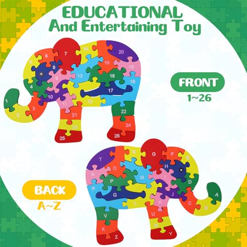 Image of Yunsailing 4 Pcs Alphabet Jigsaw Puzzle Wooden Blocks Toys Alphabet Educational Toddler Puzzle Toys for Preschool Learning Party Favor Gift Learning(Giraffe, Snake, Elephant, Leopard)