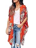 Ivay Womens Floral Kimono Duster Cardigans Short Sleeve Draped Oversized Beach Cover Up Cape