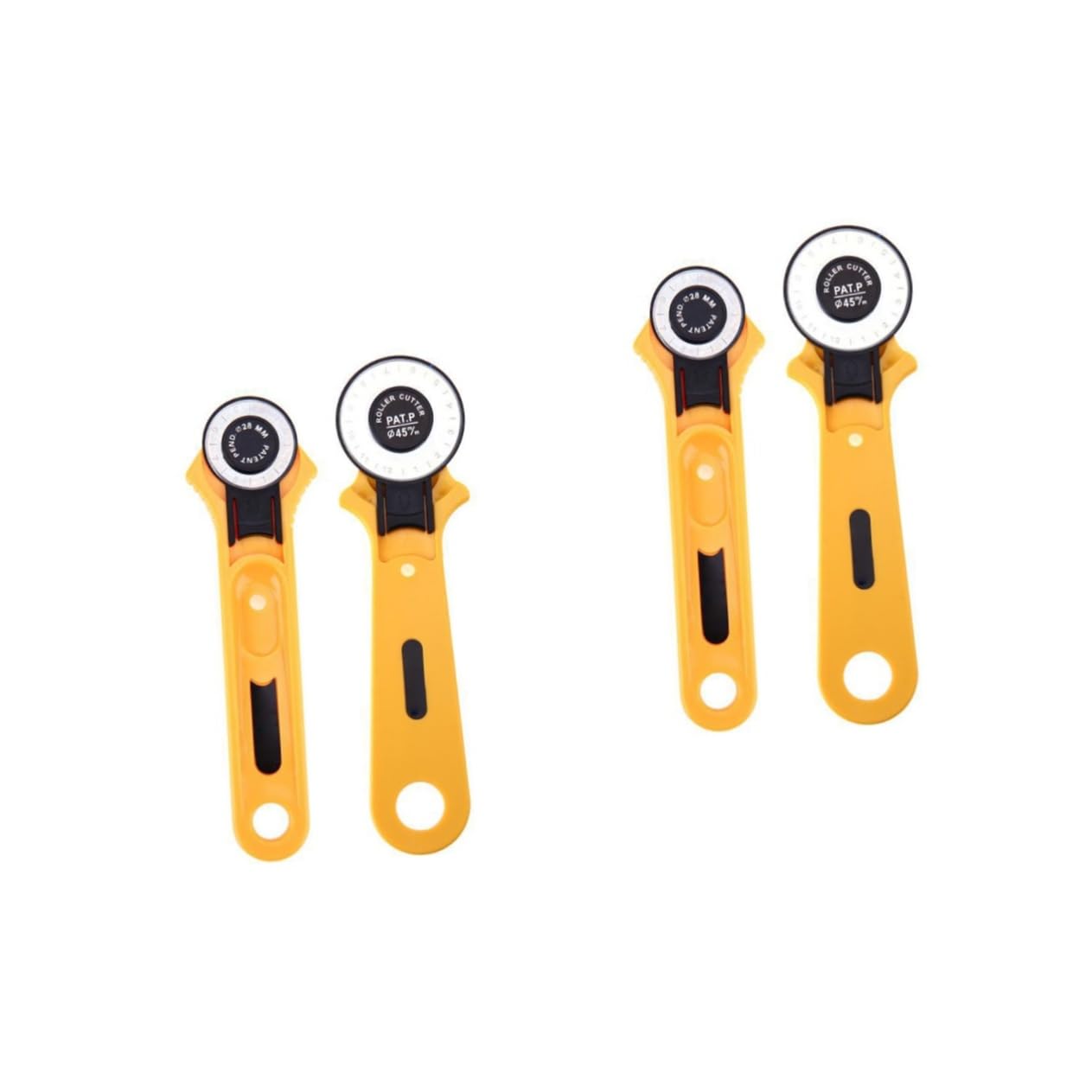 LALAFINA 2sets Leather Cutting Round Tool 28mm 45mm Manual Wheel Cutter Tungsten Steel Blades Safety Guard Soft-grip Handle for Quilting Sewing 2pcs*2