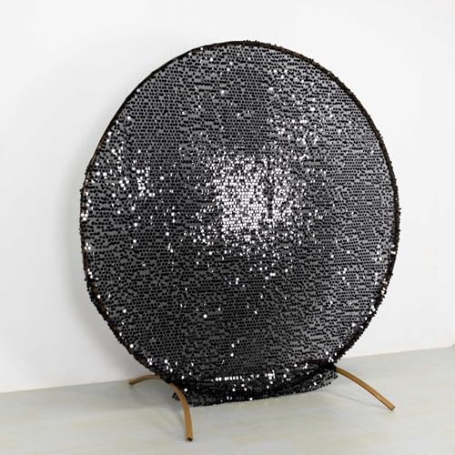 TABLECLOTHSFACTORY Sparkly Black Big Payette Sequin Backdrop Stand Cover for Round Wedding Arch - 7.5ft for Party & Decorations
