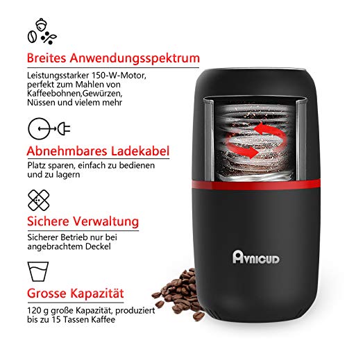 AVNICUD Kaffeemühle, Kaffeemühle Elektrisch, Gewürzmühle, 120g Fassungsvermögen Tragbare Elektrische Propellermühlen für… – Bild 3