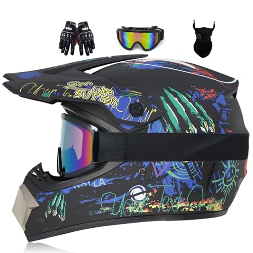 Conjunto de Cascos de Motocross para Niños y Adultos, Casco de Cross para BTT, Cascos de Motociclista Motocross para Adultos, Protección Enduro Casco de Moto para Scooter Chopper Quad Casco de Moto