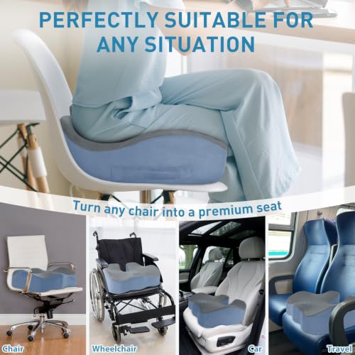 Image of BlissTrends Extra Thick Seat Cushion for Office Chair & Car Seat, Grey&Blue | Tailbone & Sciatica Relief, Ergonomic Support, High-Density Memory Foam, Comfort for Extended Sitting