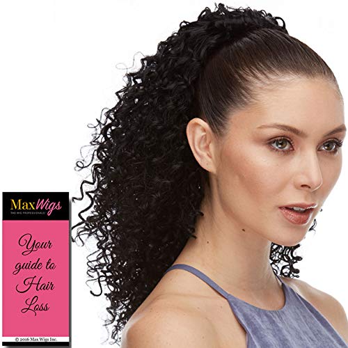 Miniatura 3 de Gran cola de caballo de color 1B negro  Pelucas sepia de 20 pulgadas de largo en capas rizadas, apretadas y respetuosas con el calor, sintético