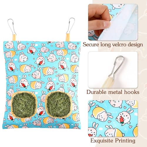 UPINS 3 Hay Bag for Rabbits 2-Hole Hanging Hay Feeder Guinea Pig Hay Bags, Hay Feeder for Rabbits Chinchillas Hamsters Small Pets and Animals(Light Color) - Image 3
