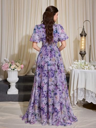 Image of TOLEEN Summer Casual Dresses for Women 2026 Spring Fashion Boho V Neck Long Sleeve Ruffle Floral Print Elegant Maxi Dress