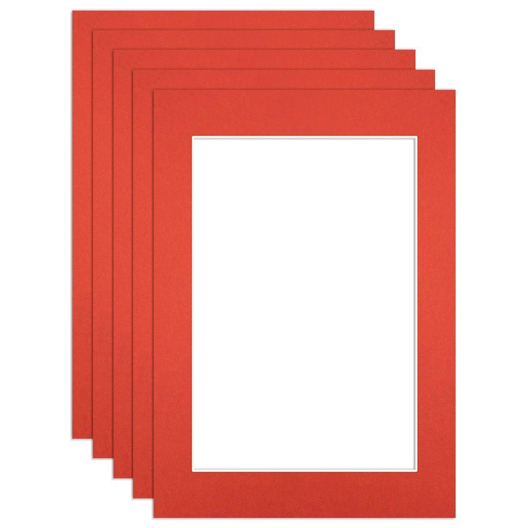 Procut Global A4 Poppy Red Picture Mounts to Fit 9x6" Aperture - Precision Cut Cardboard Photo Mount - Ideal for Frames, Prints, Artwork & Certificates - Sizes & Colours Available - 5 Pack