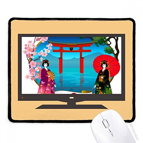 Alfombrilla de ratón de goma con ilustración japonesa de sombrilla tradicional para PC