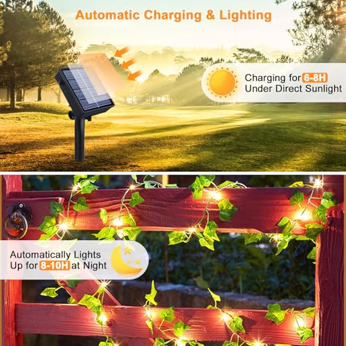 Qoosea Solar String Lights 12M 100LED 8 Modes Garland Fairy Lights Artificial Ivy Leaves String Light Waterproof Decoration for Garden Yard Balcony Party Christmas Decor - Image 2