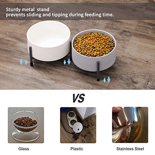 32 oz Ceramic Dog Cat Bowl Set of 2 with Elevated Metal Stand, 6 Inch Ceramic Round Pet Food and Water Feeder Bowl Dish… - Image 5