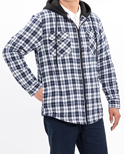 Image of ZENTHACE Men's Sherpa Lined Full Zip Hooded Plaid Shirt Jacket