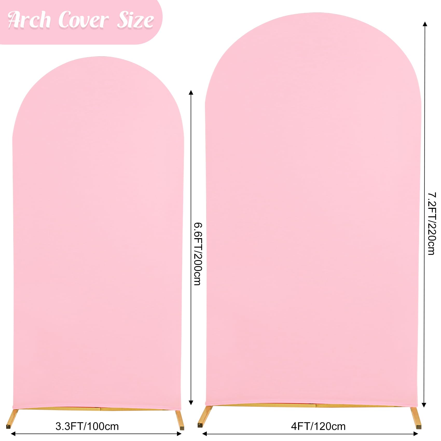 Set of 2 Wedding Arch Cover 2-Sided Round Top Spandex Fitted Arch Backdrop Cover for Birthday Party Baby Shower Wedding Arch Stand Decor?7.2FT, 6.6FT, Pink?