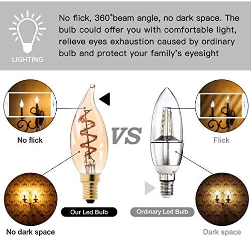 Miniatura 3 de KLED Bombilla LED Edison vintage, regulable, C32 3 W (equivalente a 30 W), bombilla de filamento LED, 250 lúmenes, 2200 K (blanco cálido), base de