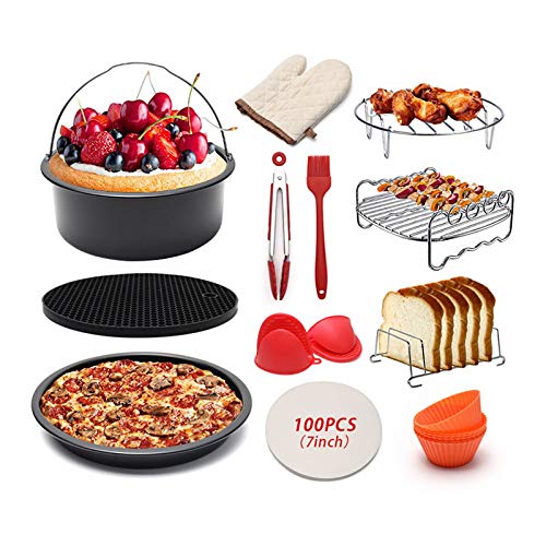 12 Stücke Luftfritteusen-Zubehör, Zubehör für Airfryer Heißluftfritteuse Inklusive Kuchenform/Pizzaform/Mehrzweckständer, passend für 3.5qt -