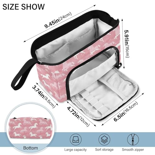 Image of Pink Horse Durable Nylon Pencil Bag 2-Way Opening Design Holds 60 Pens Great for Study Work Travel & Artistic Storage Needs
