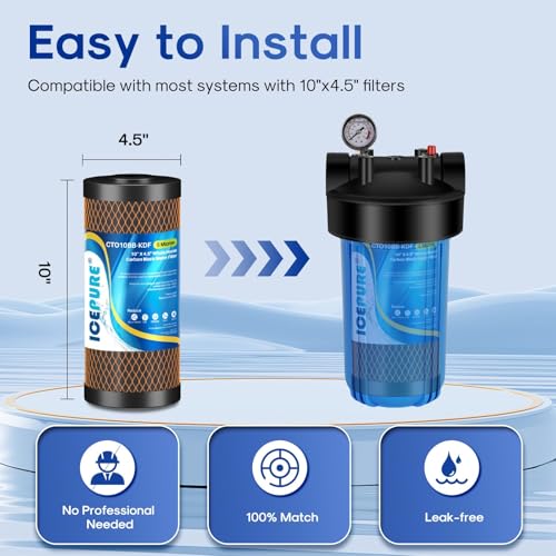 Image of ICEPURE 5 Micron 4.5 inch x 10 inch CTO10BB-KDF Whole House Water Filter Coconut Shell Activated Carbon and KDF Replacement Cartridge Heavy Metal Removal Filter, 1PACK