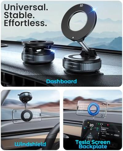 Jononser Magnetic Car Phone Holder for MagSafe, Nano-Gel Suction Cup Phone Mount for Car Dashboard & Windshield, Pocket-Size Foldable 360° Adjustable Car Mount for iPhone 17 16 15 14 13 12 Series - 1