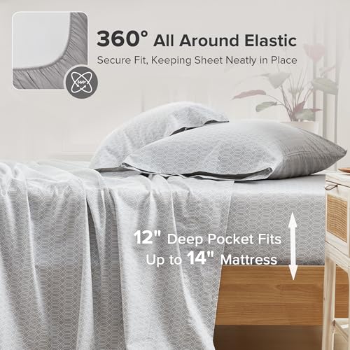 Comfort Spaces 100% Cotton Sheet Set Breathable, Lightweight, Soft with 12" Elastic Pocket Fits up to 14" Mattress, All Season Cozy Bedding, Matching Pillow Case, Twin Diamond Taupe 3 Piece