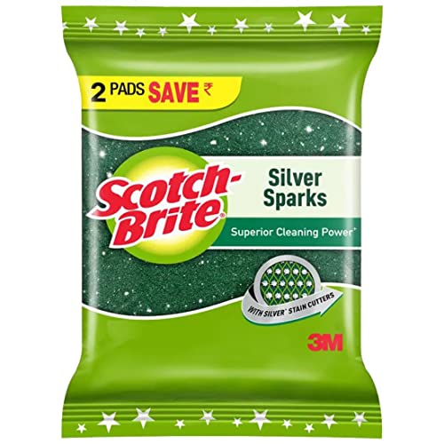 Image of Scotch Bright Silver Spark Scrub Pad - 7cmX7.5cm (Pack of 2)