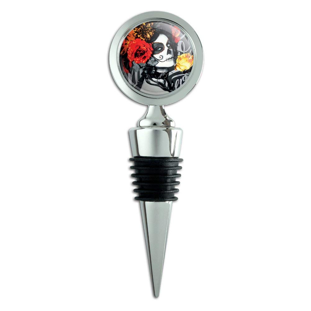 Dia de los Muertos Day of the Dead Woman Tattoo Wine Bottle Stopper