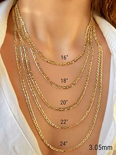 JEWELHEART 14K and 10K Real Gold Flat Mariner Chain - 1.5mm 1.9mm 2.4mm 3.05mm 3.85mm 4.65mm Diamond Cut Anchor Link Chain Necklace For Men - Dainty Yellow Gold Pendant Necklace For Women with Lobster Clasp 14" 16" 18" 20" 22" 24"4