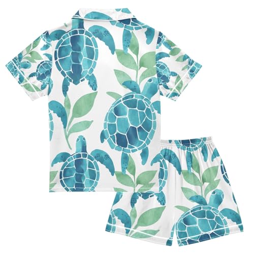 senya Green Turtle with Grass Satin Summer Pajama Sets Silk Short Sleeve Button Down Sleepwear2