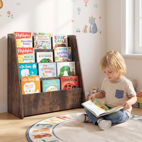 Image of HONEY JOY Kids Bookshelf, 5-Tier Wooden Toddler Bookcase, Children Book Rack & Magazine Display Shelf, Toy Storage Organizer, Book Shelf for Kids Rooms, Playroom, Nursery, Classroom (Brown, 4 Tier)