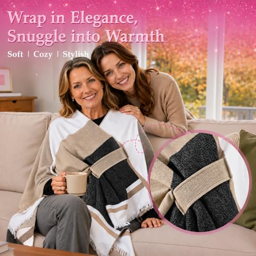 Image of Bearhug Luxury Gift Box for Women - Elegant Wrap Poncho Shawl & Versatile Tote Bag Set - 12Pcs Premium Birthday Gifts for Mom, Thinking of You, Anniversary, Get Well Soon Unique Gift Basket