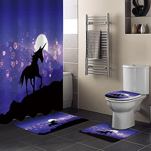 FGJFGGFR Ensemble de Toilette 4 pièces Lune Violet Dessin animé Fantaisie Tapis antidérapant Couverture Cover