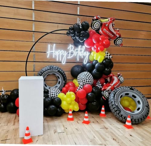 Image of 160Pcs Race Car Balloon Garland Arch Kit - Car Wheels Checkered Balloons 18 12 10 5 Inch Different Size Balloons for Racing Car Two Fast 2nd Monster Theme Birthday Party Decorations Supplies