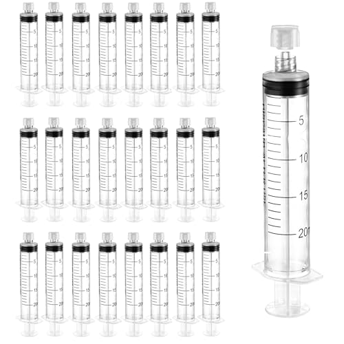 25 Stück 20ml Spritzen Einzeln Verpackt PlastikSpritze Ohne Nadel Luer Lock Spritze für Wissenschaftlich Labore Tierfütterung Measuring Liquids und Feine Dosierungen Messspritze Weiß
