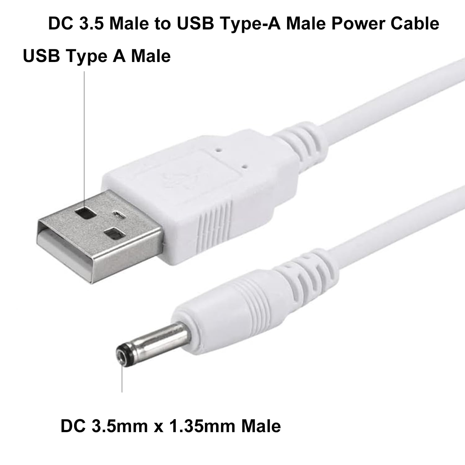 Cavo Alimentazione Da USB A DC 3,5mm X 1,35mm Maschio - 1 Metro, Bianco